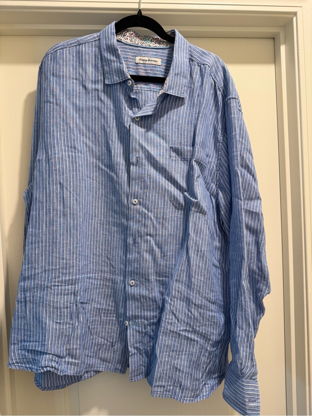 Tommy Bahama Light Blue Striped Linen Button-Down Shirt